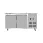 Preview: Skyrainbow SNACK-Line Bain-Marie Theke 4x GN1/1, Granit rosa-grau, 153x82x85,5 Glasaufbau Klarglas mit Zwischenablage, H=496mm