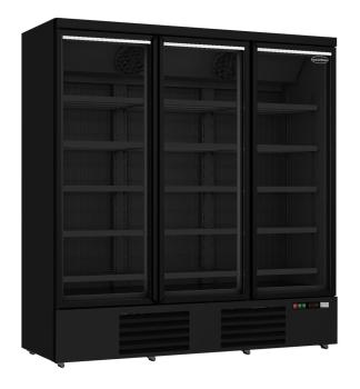 TIEFKÜHLSCHRANK 3 GLASTÜREN SCHWARZ JDE-1530F BL  **Achtung, es liegt ein erhöhter Einschatlstrom vor, sodass ein Leitungsschutzschalter mit C-Charakteristik erforderlich ist.**