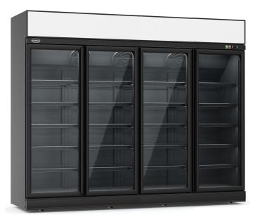 KÜHLSCHRANK 4 GLASTÜREN SCHWARZ INS-2060R BL  *TRANSPORT AUF ANFRAGE*  **Achtung, es liegt ein erhöhter Einschatlstrom vor, sodass ein Leitungsschutzschalter mit C-Charakteristik erforderlich ist.**