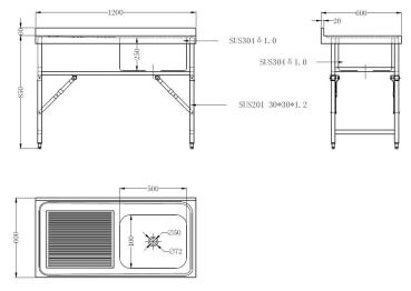 Preview: 600 ZUSAMMENKLAPPBARE SPÜLTISCH 1200 1R