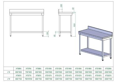 Skyrainbow Arbeitstisch aus Edelstahl, mit Aufkantung, 120 x 60
