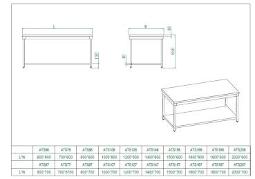Skyrainbow Arbeitstisch aus Edelstahl, 60 x 70