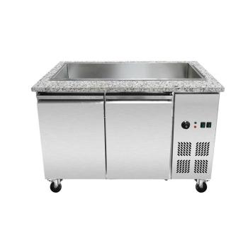 Skyrainbow SNACK-Line Bain-Marie Theke 3x GN1/1, Granit rosa-grau, 123x82x85,5 Glasaufbau Klarglas mit Zwischenablage, H=496mm