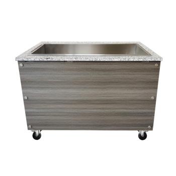 Preview: SNACK-Line Bain-Marie Theke 4x GN1/1, Granit rosa-grau, 153x82x85,5 Glasaufbau Klarglas schwarzer Rand, ohne Zwischenablage, H=396mm