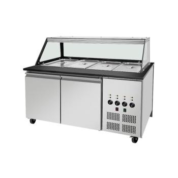 Preview: SNACK-Line Bain-Marie Theke 4x GN1/1, Granit Star Galaxy schwarz, 153x82x85,5 Glasaufbau Klarglas schwarzer Rand, ohne Zwischenablage, H=396mm