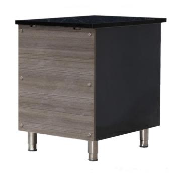 Preview: Kassentisch aus Edelstahl, Granit Star Galaxy schwarz, mit Holzverkleidung, 40 x 82