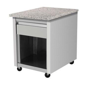 Preview: Kassentisch aus Edelstahl, Granit rosa-grau, mit Holzverkleidung, 60 x 82 (THASR68)