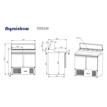 Skyrainbow Saladette/Zubereitungstisch 2 Türen, Unterbaukühlung, 90x70