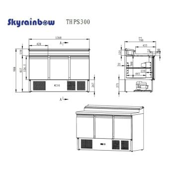 Skyrainbow Saladette/Zubereitungstisch 3 Türen, Unterbaukühlung, 137x70