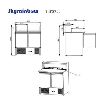 Skyrainbow Pizzasaladette 2 Türen, Aufsatz Edelstahl, 90 x 70