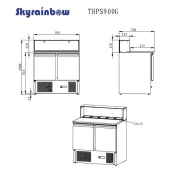 Skyrainbow Pizzasaladette 2 Türen, eckiger Glasaufsatz, 90 x 70