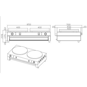 Elektro Crêpes Gerät 2 Platten 40cm 3+3KW