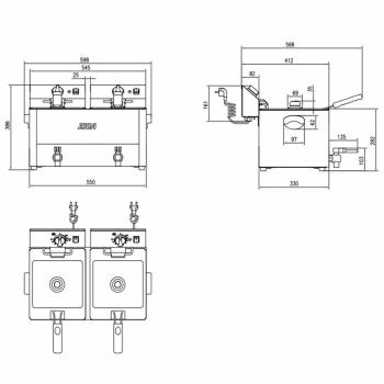 Fritteuse 2 Becken 8+8L - 2x3,25KW/230V Gastroline