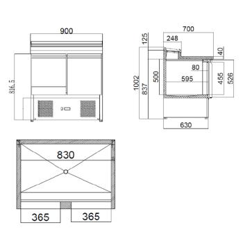 Preview: Zubereitungstisch 900x700 / 2 Türen für 6x GN 1/6 - Kühltisch / Saladette