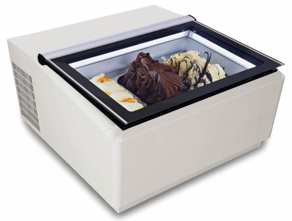 TISCHMODELL SPEISEISVITRINE WEIß  ÖFFNET AUF DER KUNDENSEITE