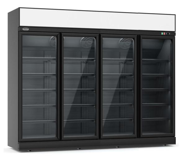 KÜHLSCHRANK 4 GLASTÜREN SCHWARZ INS-2060R BL  *TRANSPORT AUF ANFRAGE*  **Achtung, es liegt ein erhöhter Einschatlstrom vor, sodass ein Leitungsschutzschalter mit C-Charakteristik erforderlich ist.**