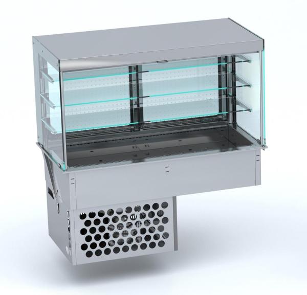 EINBAUKÜHLVITRINE ECKIG – MIT ROLLVORHANG 4/1 GN