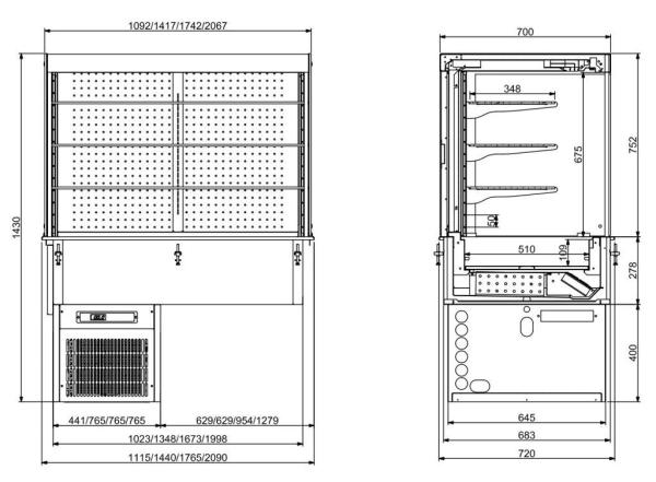EINBAU WANDMODELL KÜHLVITRINE ECKIG – MIT ROLLVORHANG  4/1 GN