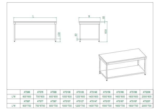 Skyrainbow Arbeitstisch aus Edelstahl, 80 x 60