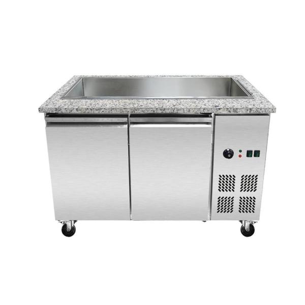 Skyrainbow SNACK-Line Bain-Marie Theke 3x GN1/1, Granit rosa-grau, 123x82x85,5 Glasaufbau Klarglas schwarzer Rand, ohne Zwischenablage, H=396mm