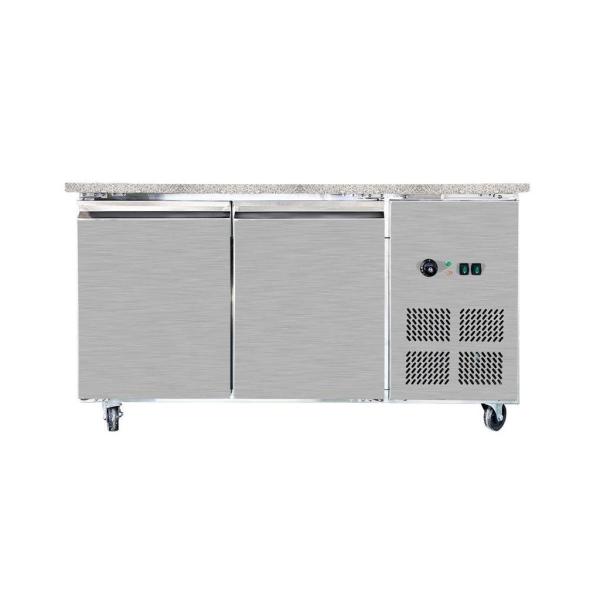 Skyrainbow SNACK-Line Bain-Marie Theke 4x GN1/1, Granit rosa-grau, 153x82x85,5 Glasaufbau Klarglas mit Zwischenablage, H=496mm