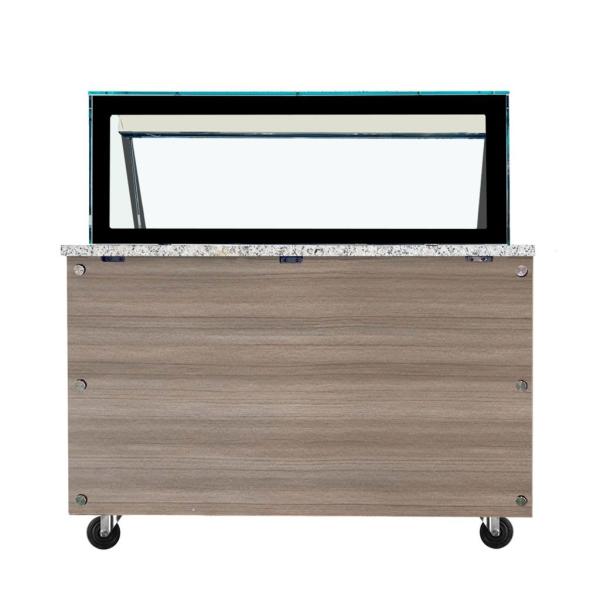 SNACK-Line Bain-Marie Theke 2x GN1/1, Granit rosa-grau, 88x82x85,5 Glasaufbau Klarglas schwarzer Rand, ohne Zwischenablage, H=396mm