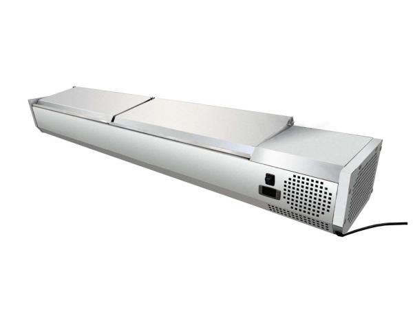 Pizza Kühltisch PRO, Granit Star Galsxy schwarz, 3 Türen + 3 Schubladen, 200 x 80 Kühlaufsatz GN1/3 mit Edelstahldeckel