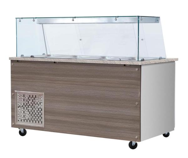 SNACK-Line, Kalte Theke, 5x GN1/1, Granit rosa-grau, 188x82x85.5 Glasaufbau Klarglas  mit Zwischenablage, H=496mm