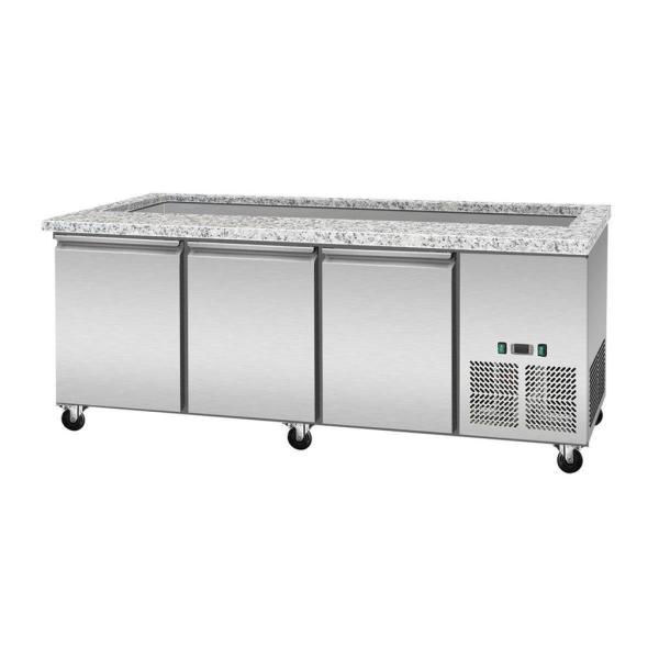 SNACK-Line, Kalte Theke, 5x GN1/1, Granit rosa-grau, 188x82x85.5 Glasaufbau Klarglas  mit Zwischenablage, H=496mm