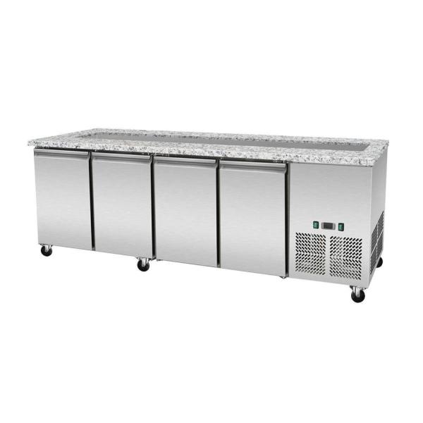 SNACK-Line, Kalte Theke, 6x GN1/1, Granit rosa-grau, 223x82x85.5 Glasaufbau Klarglas  mit Zwischenablage, H=496mm