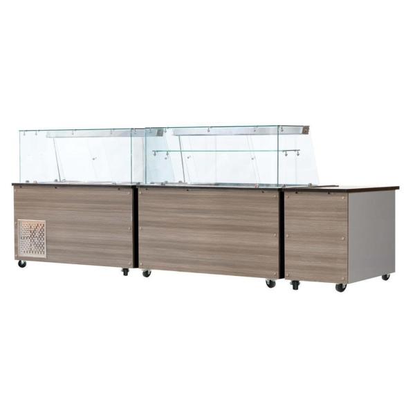 Skyrainbow SNACK-Line, Kalte Theke, 6x GN1/1, Granit rosa-grau, 223x82x85.5 Glasaufbau Klarglas  mit Zwischenablage, H=496mm