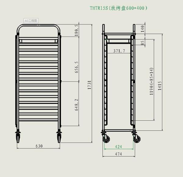 Tablettwagen, 15x Backnorm 40x60