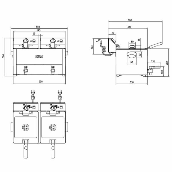 Fritteuse 2 Becken 8+8L - 2x3,25KW/230V Gastroline