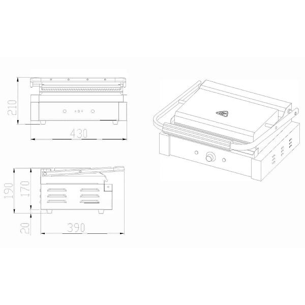 ECO  Elektro Kontaktgrill Breite 430 mm, oben & unten gerillt