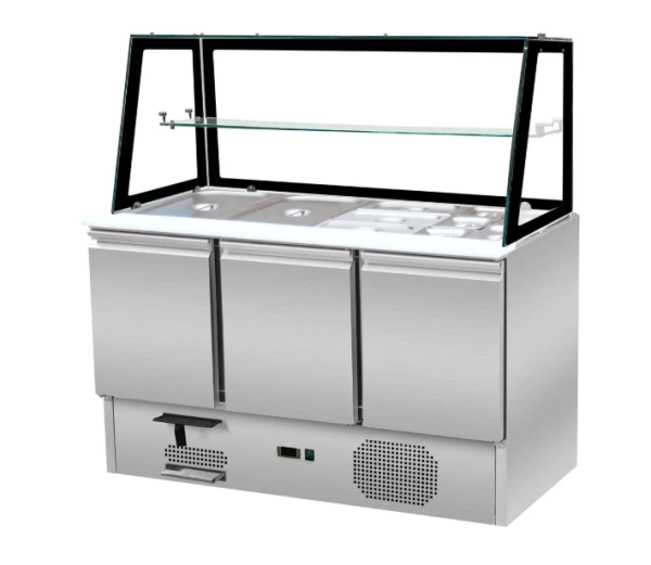 Saladette 700 / 3-Türig mit eckigem Glasaufsatz Schwarz